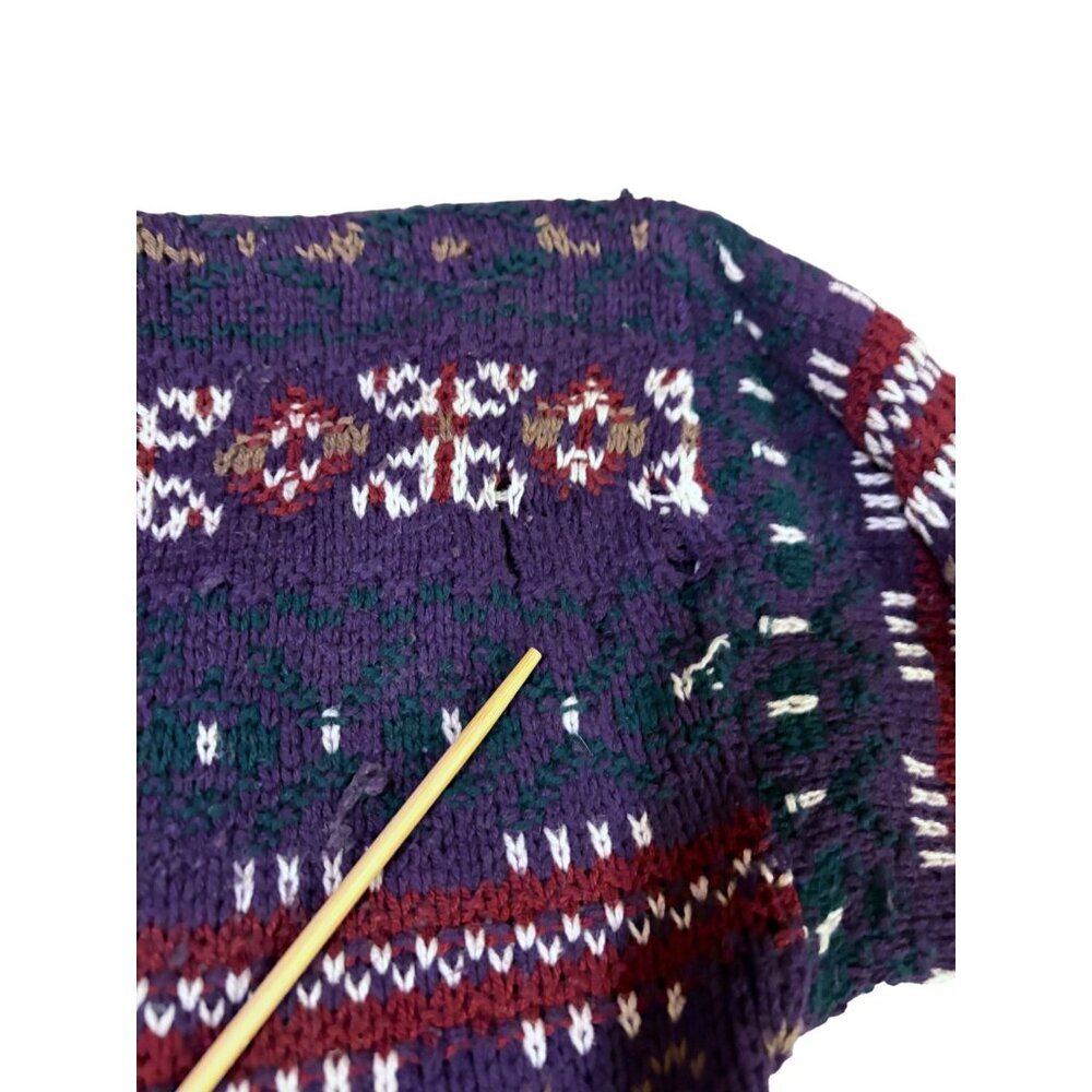 Vintage Eddie Bauer Fair Isle Sweater L Chunky Knit Cozy 100% Cotton Prince USA - Picture 3 of 7